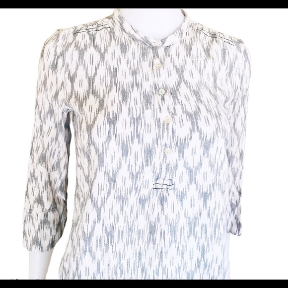 MASSIMO DUTTI Raindrop Print Collarless Tunic Shirt With Long Sleeves Grey Small - Picture 4 of 13